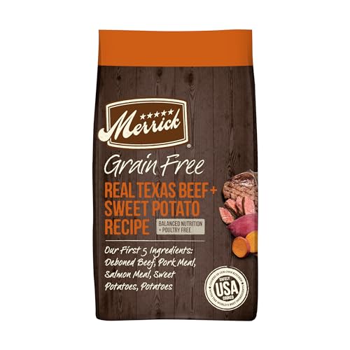 Merrick Premium Grain Free Dry Adult Dog Food, Wholesome And Natural Kibble, Real Texas Beef And Sweet Potato - 22.0 lb. Bag Merrick Premium Grain Free Dry Adult Dog Food, Wholesome And Natural Kibble, Real Texas Beef And Sweet Potato - 22.0 lb. Bag