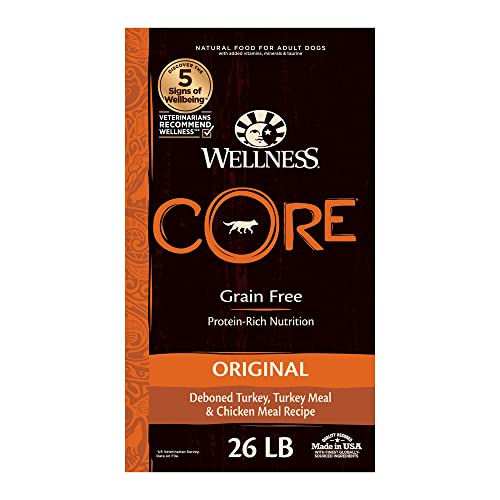 Wellness CORE Grain-Free High-Protein Dry Dog Food, Made in USA with Real Meat & Natural Ingredients, All Breeds, Adult Dogs (Turkey & Chicken, 26-lb) With Nutrients for Immune, Skin, & Coat Support Wellness CORE Grain-Free High-Protein Dry Dog Food, Made in USA with Real Meat & Natural Ingredients, All Breeds, Adult Dogs (Turkey & Chicken, 26-lb) With Nutrients for Immune, Skin, & Coat Support