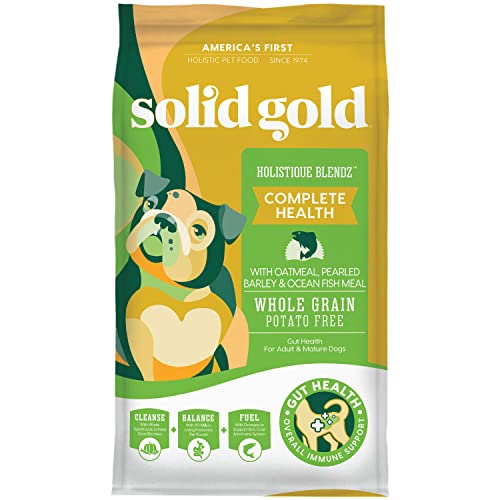 Solid Gold Dry Dog Food for Adult & Senior Dogs - Made with Oatmeal, Pearled Barley, and Fish Meal - Holistique Blendz Potato Free High Fiber Dog Food for Sensitive Stomach & Immune Support - 4 LB Solid Gold Dry Dog Food for Adult & Senior Dogs - Made with Oatmeal, Pearled Barley, and Fish Meal - Holistique Blendz Potato Free High Fiber Dog Food for Sensitive Stomach & Immune Support - 4 LB